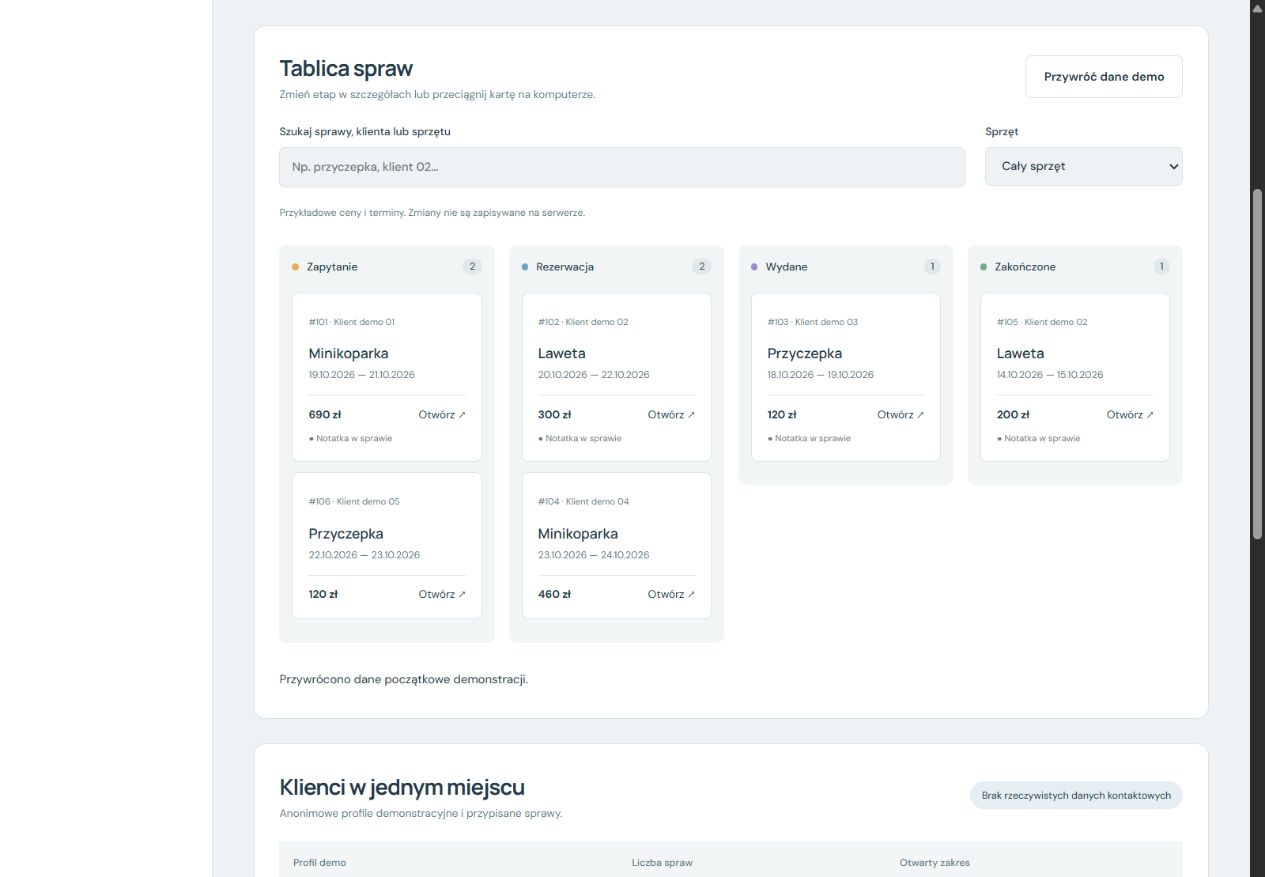 Podgląd projektu OBIEG / CRM WYPOŻYCZALNI